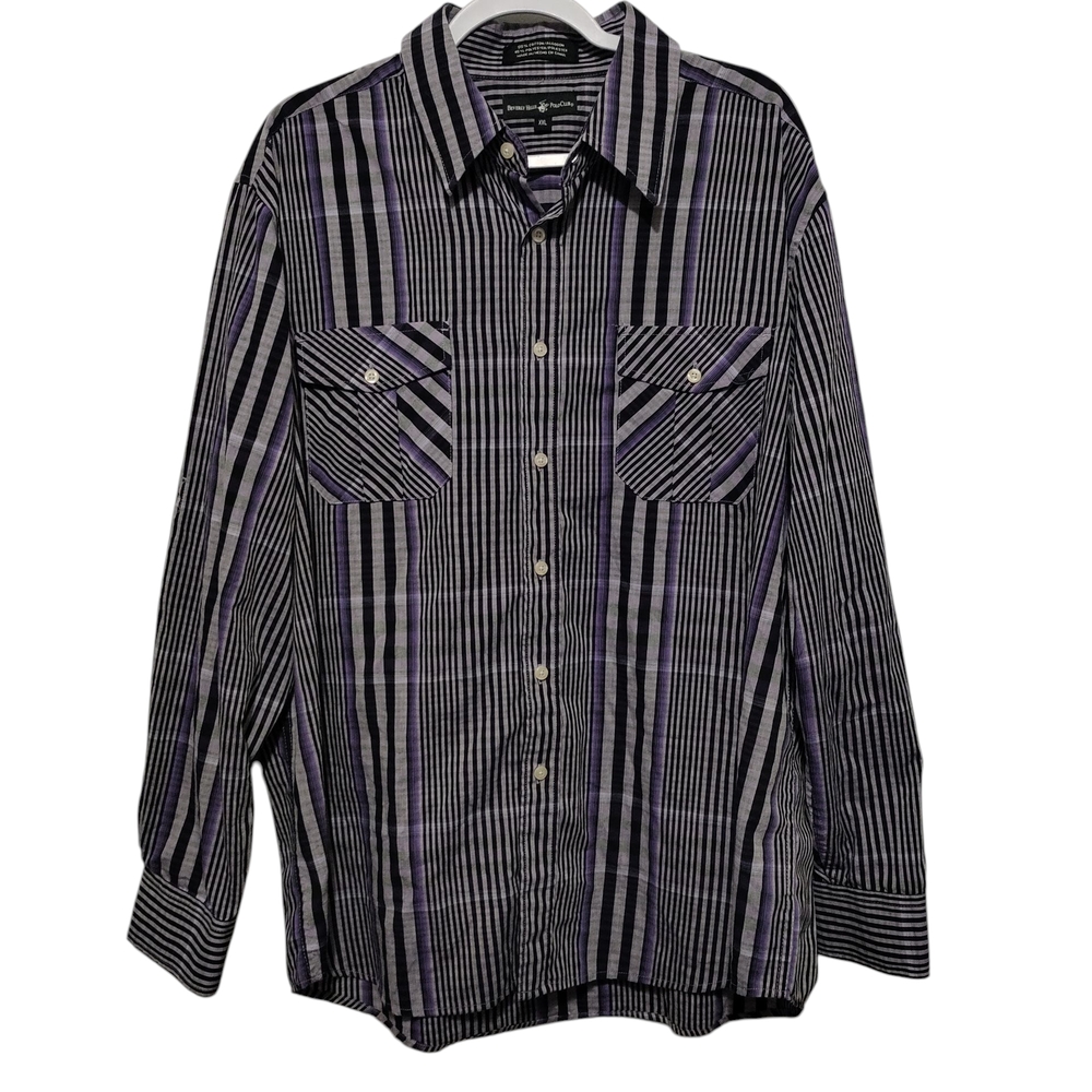 Beverly Hills Polo Club Black and Purple Striped Shirt